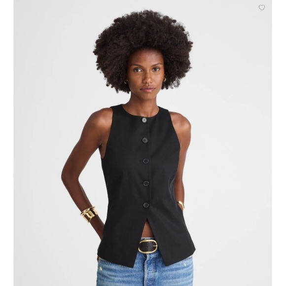 Madewell Tops - Madewell Top Womens 10 Crewneck Cutaway Vest Jet Black Tailored Sleeveless NW061